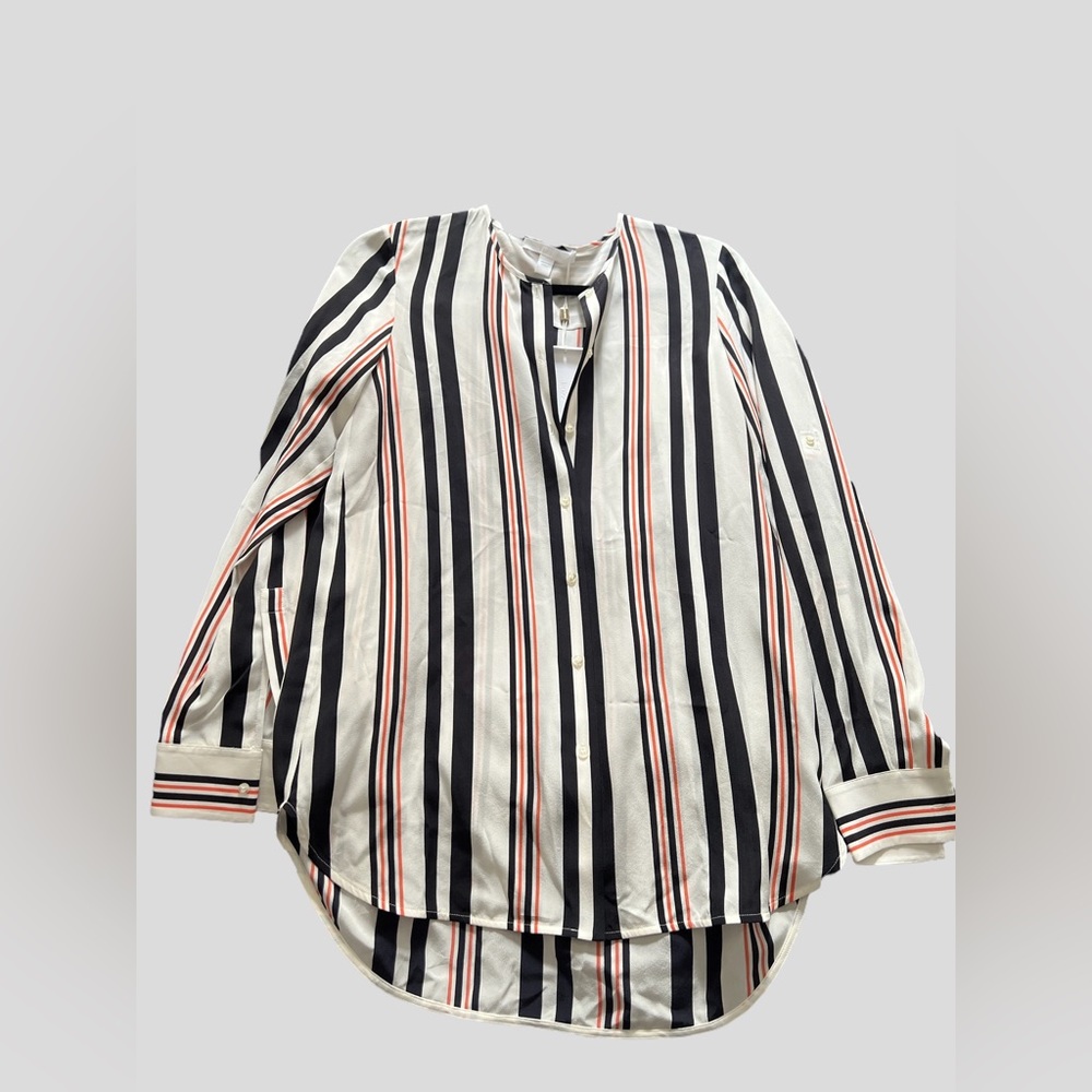 Hugo Boss Silk Blouse Cream Black red Stripe NWT